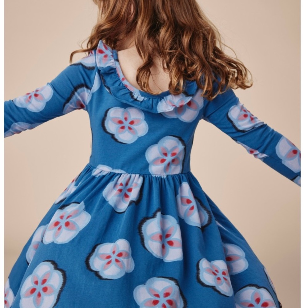 Tea Collection Blue Floral Ruffle Dress - NEW - Picture 4 of 12